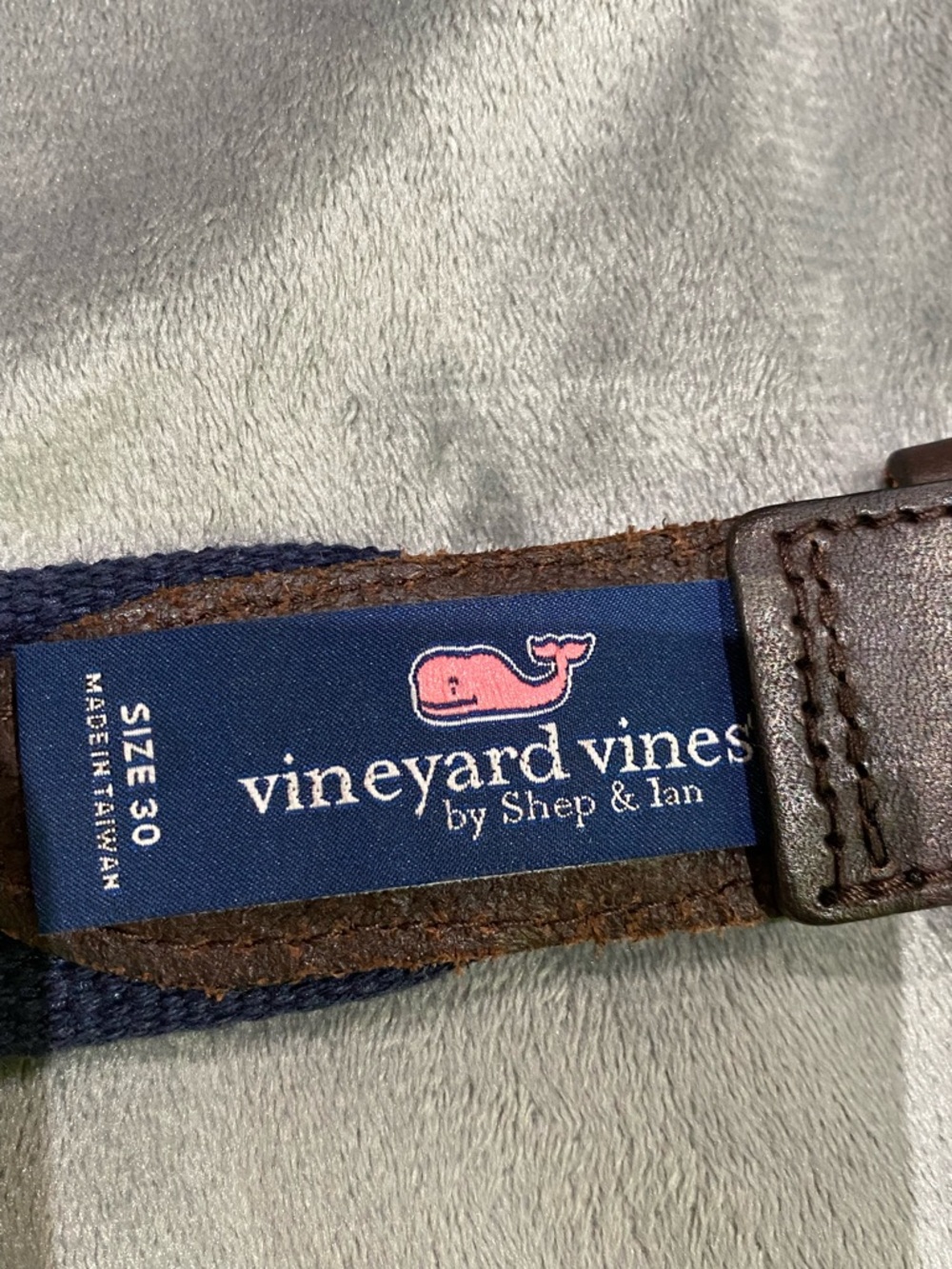 Vineyard Vines Navy Woven Whale-Pattern Belt with Brass Buckle - Picture 2 of 7